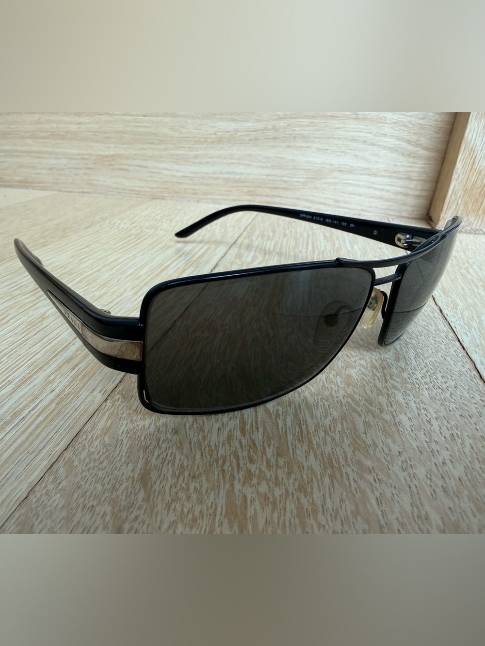 Authentic Prada Mens Black and Gold Rectangular Sunglasses - Picture 3 of 11